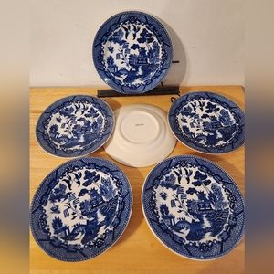 6 Blue Willow Tea Bread Plates Japan Dessert Antique Asian Art Glass